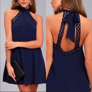 Lulus Any Sway, Shape, or Form Navy Blue Lace Halter Dress